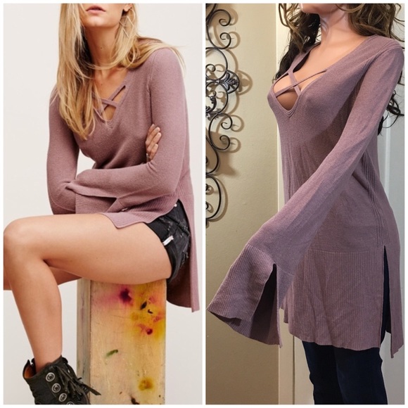 Free People Sweaters - NWOT Free People mauve criss cross sweater tunic